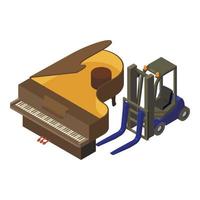 großartig Klavier Symbol isometrisch Vektor. Tastatur Musik- Instrument in der Nähe von Gabelstapler LKW vektor