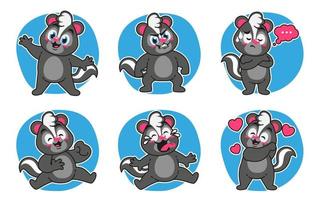 skunk tecknad serie uttryck klistermärken packa vektor
