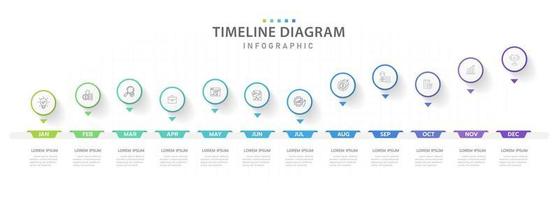 Infografik Vorlage zum Geschäft. 12 Monate modern Zeitleiste Roadmap Diagramm Kalender, Präsentation Vektor Infografik.