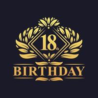 18 Jahre Geburtstagslogo, luxuriöse goldene 18. Geburtstagsfeier.