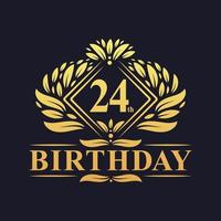 24 Jahre Geburtstag Logo, Luxus golden 24. Geburtstagsfeier. vektor