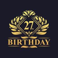 27 års födelsedagslogotyp, lyxig gyllene 27-årsdag firande. vektor