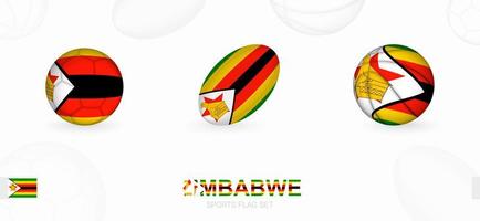 sporter ikoner för fotboll, rugby och basketboll med de flagga av zimbabwe. vektor