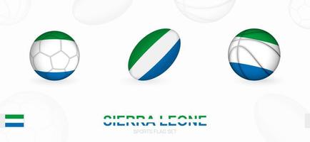 Sport Symbole zum Fußball, Rugby und Basketball mit das Flagge von Sierra Leon. vektor