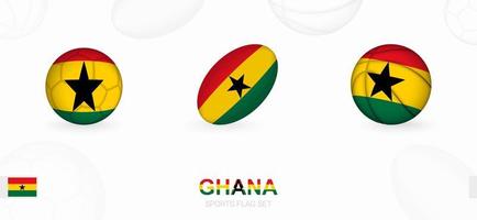 Sport Symbole zum Fußball, Rugby und Basketball mit das Flagge von Ghana. vektor