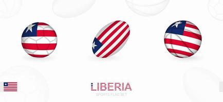 sporter ikoner för fotboll, rugby och basketboll med de flagga av liberia. vektor