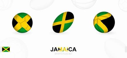 sporter ikoner för fotboll, rugby och basketboll med de flagga av jamaica. vektor