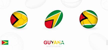 Sport Symbole zum Fußball, Rugby und Basketball mit das Flagge von Guyana. vektor