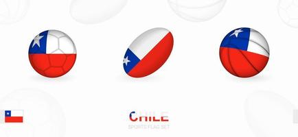 Sport Symbole zum Fußball, Rugby und Basketball mit das Flagge von Chile. vektor