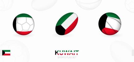 sporter ikoner för fotboll, rugby och basketboll med de flagga av kuwait. vektor