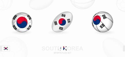 Sport Symbole zum Fußball, Rugby und Basketball mit das Flagge von Süd Korea. vektor