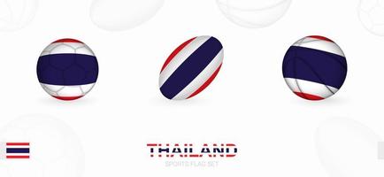 Sport Symbole zum Fußball, Rugby und Basketball mit das Flagge von Thailand. vektor