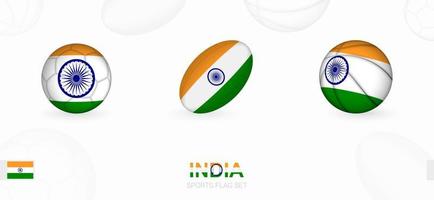 sporter ikoner för fotboll, rugby och basketboll med de flagga av Indien. vektor