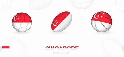 sporter ikoner för fotboll, rugby och basketboll med de flagga av Singapore. vektor
