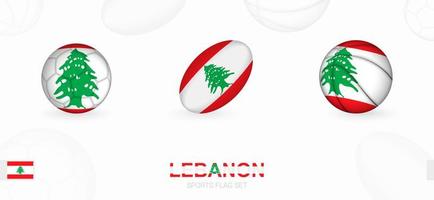 Sport Symbole zum Fußball, Rugby und Basketball mit das Flagge von Libanon. vektor