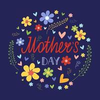 Muttertagskartenvorlage. Blumenrahmen mit Beschriftung. Vektorillustration vektor