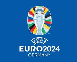 euro 2024 Tyskland symbol officiell logotyp med namn vit europeisk fotboll slutlig design vektor illustration med blå bakgrund