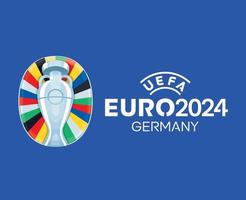 euro 2024 Tyskland officiell logotyp med namn vit symbol europeisk fotboll slutlig design vektor illustration med blå bakgrund