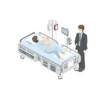 patient på de sjukhus säng och besökare grafisk vektor illustration på vit bakgrund