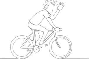 en man är cykling medan vinka vektor