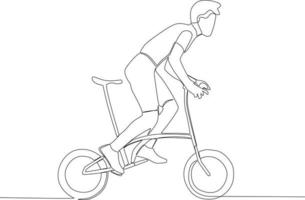 en man ivrigt rider en cykel vektor