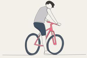 Färg illustration av en ung man Sammanträde på en cykel vektor
