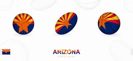 Sport Symbole zum Fußball, Rugby und Basketball mit das Flagge von Arizona. vektor