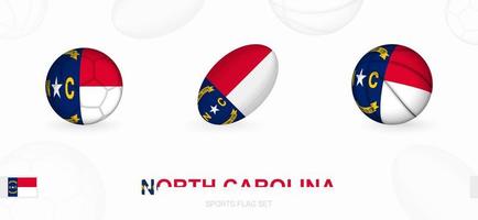 Sport Symbole zum Fußball, Rugby und Basketball mit das Flagge von Norden Carolina. vektor