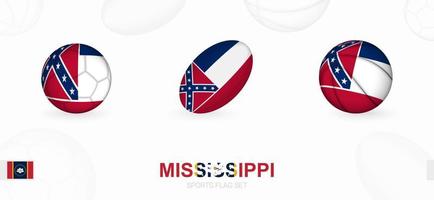 sporter ikoner för fotboll, rugby och basketboll med de flagga av mississippi. vektor