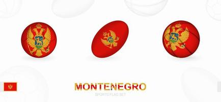 sporter ikoner för fotboll, rugby och basketboll med de flagga av montenegro. vektor