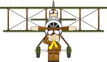 süß Karikatur ww1 Stil Luftwaffe Piloten und Doppeldecker vektor