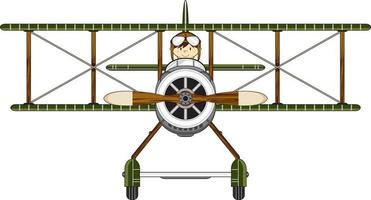 söt tecknad serie ww1 stil flygvapen pilot och biplan vektor