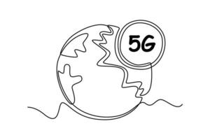 kontinuierlich einer Linie Zeichnung global 5g Netzwerk. schnelle Geschwindigkeit Handy, Mobiltelefon Internet. 5g Technologie Konzept. Single Linie zeichnen Design Vektor Grafik Illustration.