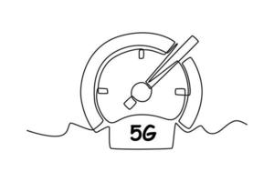kontinuierlich einer Linie Zeichnung hoch Geschwindigkeit Bewertung 5g. schnelle Geschwindigkeit Handy, Mobiltelefon Internet. 5g Technologie Konzept. Single Linie zeichnen Design Vektor Grafik Illustration.