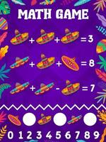 Mathematik Spiel Arbeitsblatt Mexikaner Sombrero Hüte, Blumen vektor