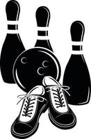 Silhouette von Bowling Schuhe und Stifte vektor