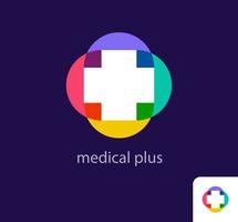 geometrisch bilden Gesundheit Plus Logo. einzigartig Farbe Übergänge. Krankenhaus und Gesundheitswesen Institution Raum Logo Vorlage. Vektor