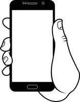 schwarz und Weiß Vektor Bild von ein Smartphone im ein Hand