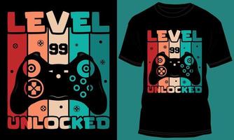 gamer eller gaming nivå 99 olåst tshirt design vektor