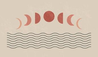 moderner minimalistischer Kunstdruck der Mitte des Jahrhunderts mit organischer natürlicher Form. abstrakter zeitgenössischer ästhetischer Hintergrund mit geometrischen Mondphasen und Meer. Boho Wanddekoration. vektor