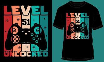gamer eller gaming nivå 51 olåst tshirt design vektor