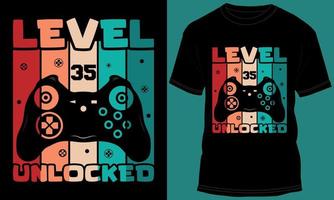 Spieler oder Spielen Niveau 35 freigeschaltet T-Shirt Design vektor