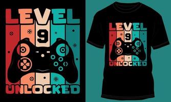 gamer eller gaming nivå 9 olåst tshirt design vektor