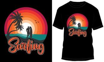 surfing färgrik årgång t-shirt design vektor
