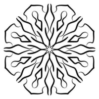 Blumenmandala mit schwarzem Umriss. kritzeln sie rundes dekoratives element für das malbuch, das auf weißem hintergrund lokalisiert wird. floraler geometrischer Kreis. vektor