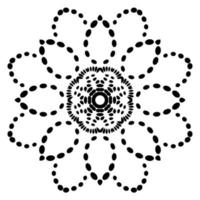 Blumenmandala mit schwarzem Umriss. kritzeln sie rundes dekoratives element für das malbuch, das auf weißem hintergrund lokalisiert wird. floraler geometrischer Kreis. vektor