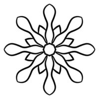 Blumenmandala mit schwarzem Umriss. kritzeln sie rundes dekoratives element für das malbuch, das auf weißem hintergrund lokalisiert wird. floraler geometrischer Kreis. vektor