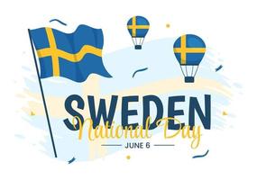 Schweden National Tag Vektor Illustration auf 6 Juni Feier mit Schwedisch Flagge im eben Karikatur Hand gezeichnet zum Netz Banner oder Landung Seite Vorlagen