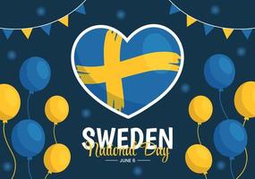 Sverige nationell dag vektor illustration på 6 juni firande med svenska flagga i platt tecknad serie hand dragen för webb baner eller landning sida mallar