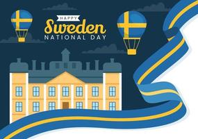 Sverige nationell dag vektor illustration på 6 juni firande med svenska flagga i platt tecknad serie hand dragen för webb baner eller landning sida mallar